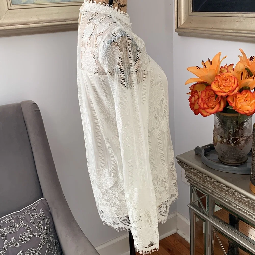 ALTAR’D STATE Lace fall blouse top white long sleeve Victorian romantic gothic S - Picture 5 of 8